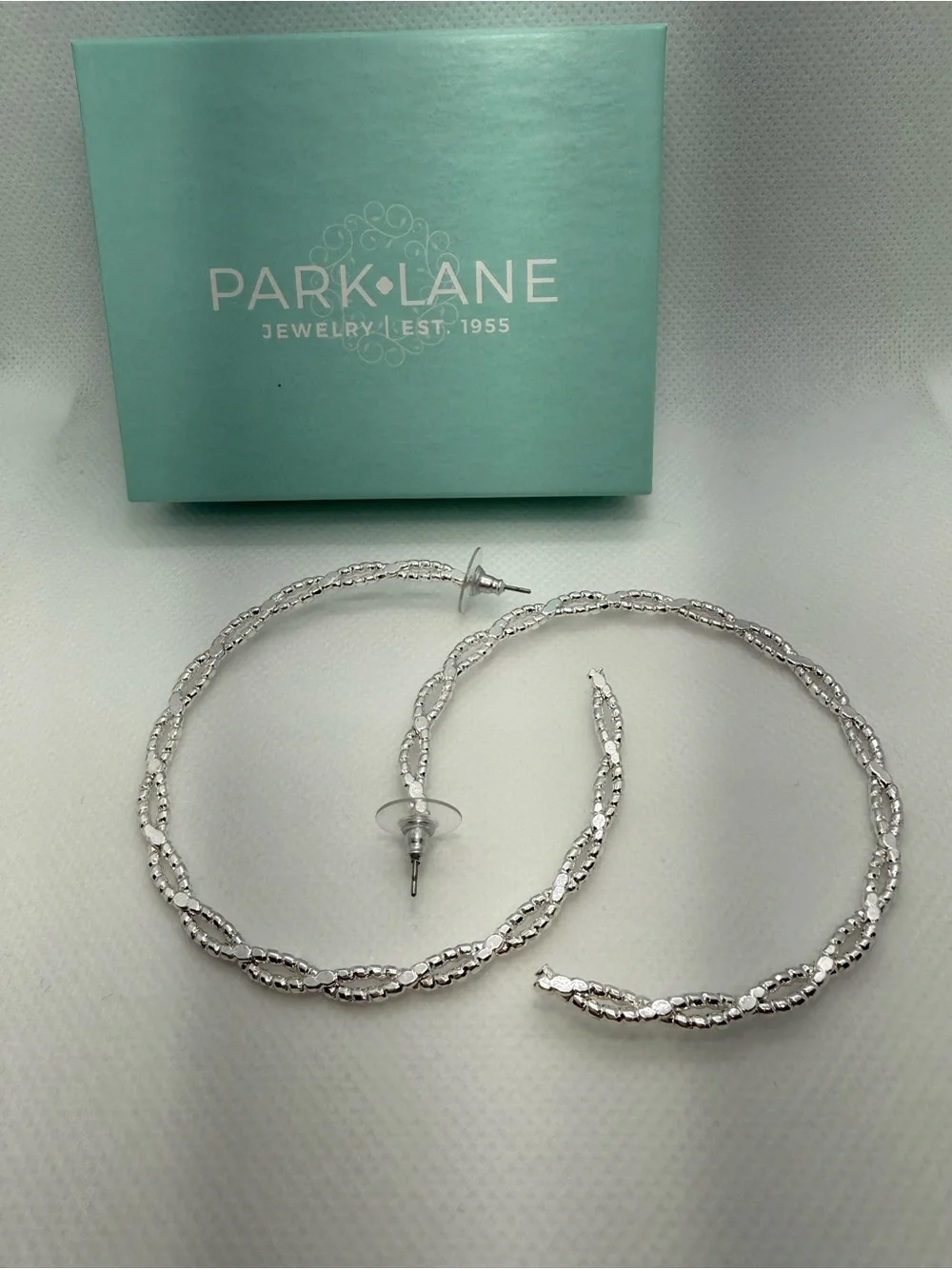 Park Lane Wrangler Large Hoop Earrings Silver Tone Braided Statement Hoops